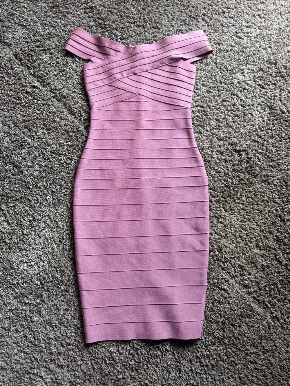 Off-Shoulder Bandage Midi Dress in Mauve Pink